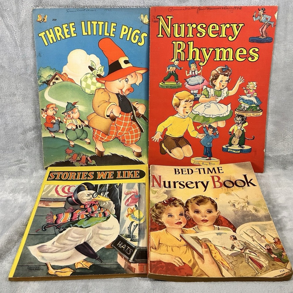 Lot 4 Vintage 1940s Children's Books Three Little Pigs Nursery Rhymes Bedtime